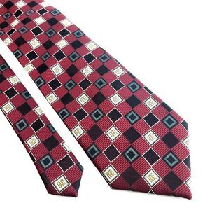 Bergamo‎ New York Red Black Tan Geometric Woven Polyester Long Tie